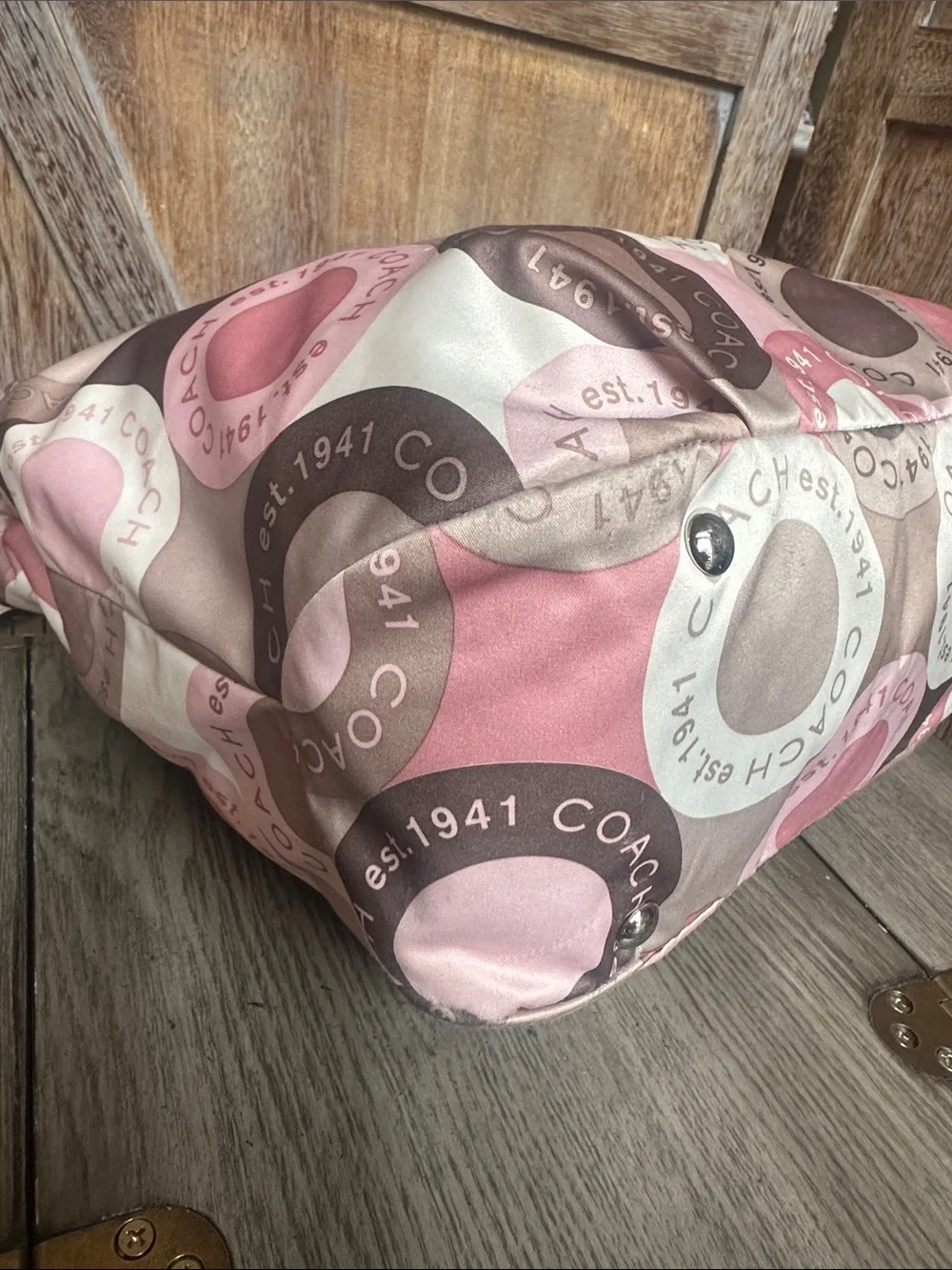 Coach Vintage Soho Snaphead Pink & Taupe Shoulder Tote Matching Wristlet RARE - Picture 6 of 16